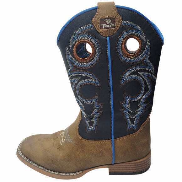 Twister by M&F Western 87336 Kids Western Cowboy Boots Brown Blue Square Toe 3 - Picture 3 of 8